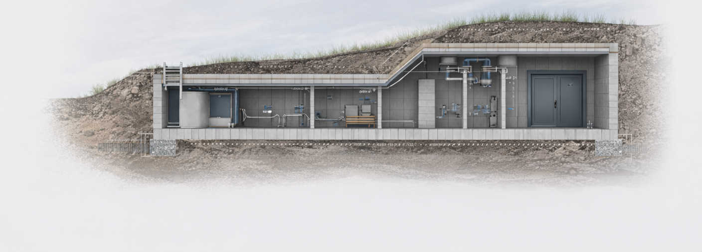 Underground Bunker Construction 3D Cross-Section