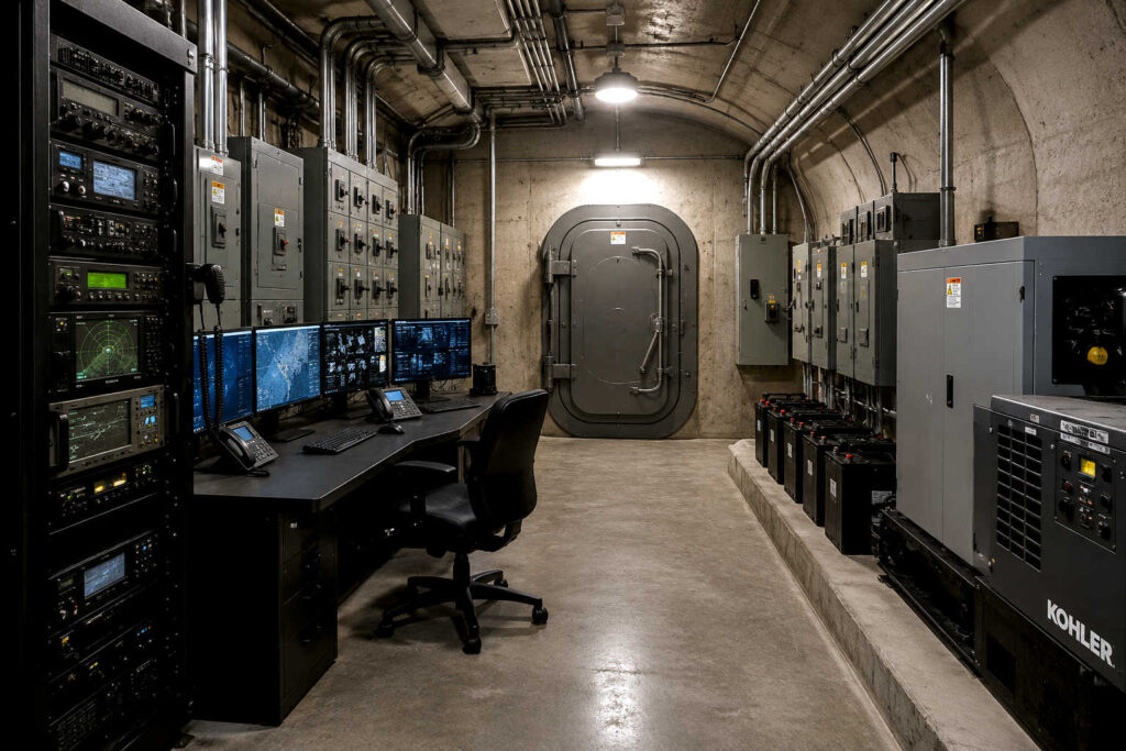 Will an Underground Shelter Shield EMP? It will if it has an EMP-resistant underground bunker control room with shielded electrical systems, backup power, communications equipment, and reinforced concrete walls.